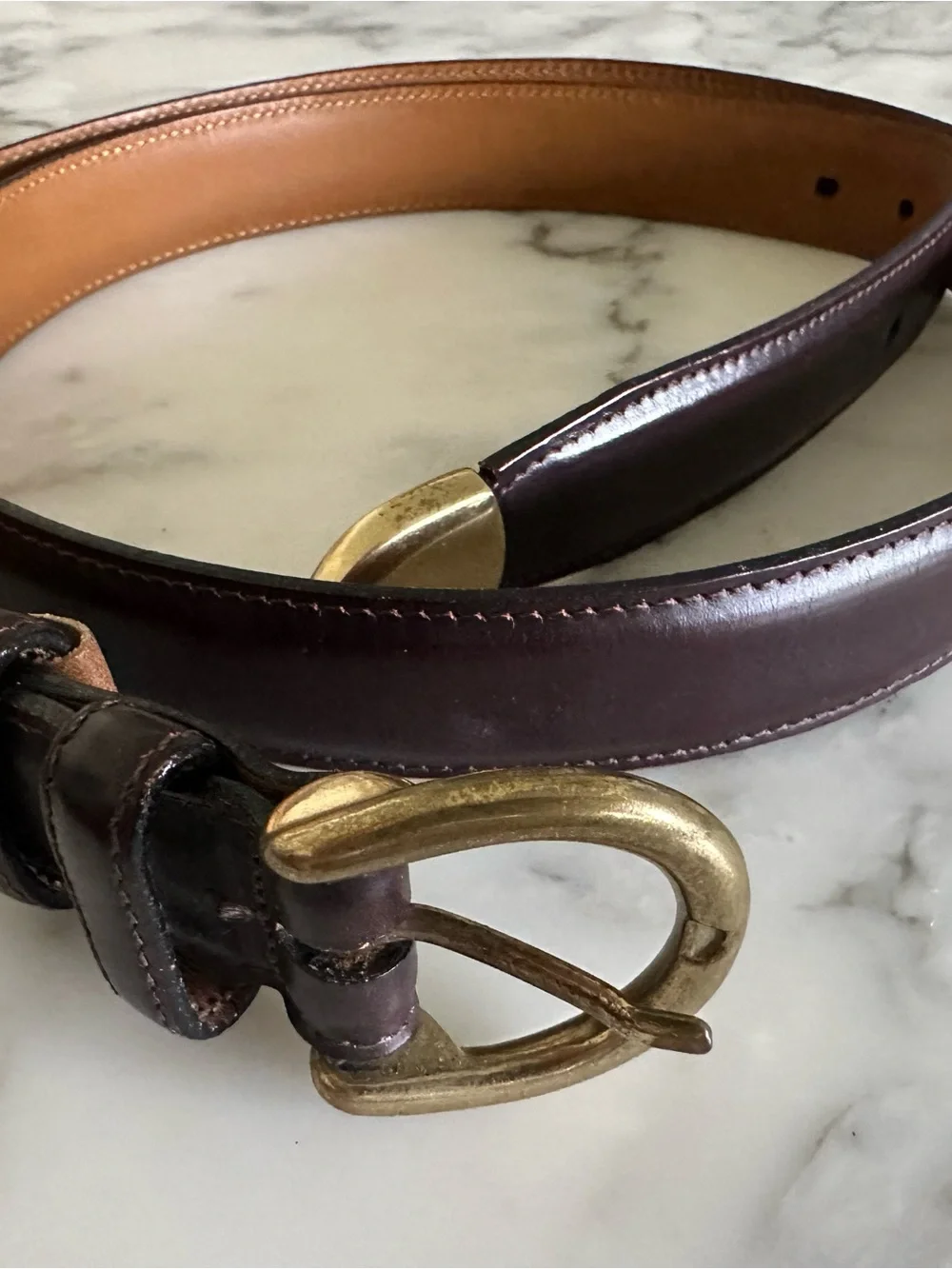 Jos A Bank Men's Belt Genuine Brown Leather W/Gold Buckle Handcrafted in Italy